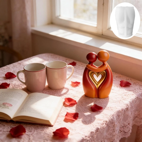 Molde de Silicona de Pareja Abrazándose con Corazón Hueco para Fabricación de Velas Románticas DIY Cera Perfumada Resina Artesanal