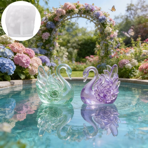 3D Relief Rose Swan Silicone Mold For DIY Scented Candle Gypsum Resin Craft Modern Simple Swan Shape Flower Pattern Tool