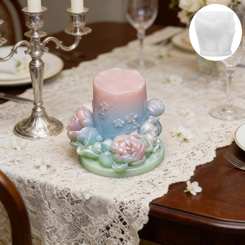 3D Pioenroos Reliëf Siliconen Vorm Voor DIY Geurkaars Wax Hars Craft Zeep Maken Cilindrische Florale Reliëf Tool