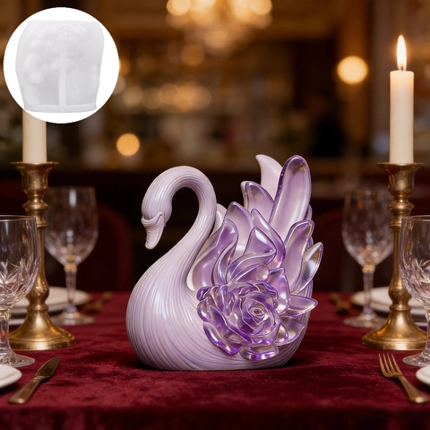 3D Relief Rose Swan Silicone Mold For DIY Scented Candle Gypsum Resin Craft Modern Simple Swan Shape Flower Pattern Tool