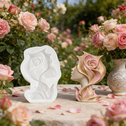 Elegantes Frauenprofil Rose Silikonform Künstlerisch 3D Relief DIY Handgemachte Kerze Harz Handwerk Seife Kuchenform