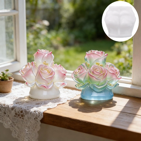 3D Rosenstrauß Silikonform Für DIY Aromatherapie Kerze Harzguss Gips Handwerk Romantische Blumen Cluster Fondant Form