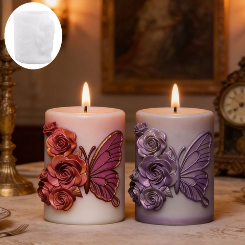 Butterfly Flower Cylindrical Silicone Mold For DIY Aromatherapy Candle Handmade Soap Plaster Embossed Floral Casting Mold
