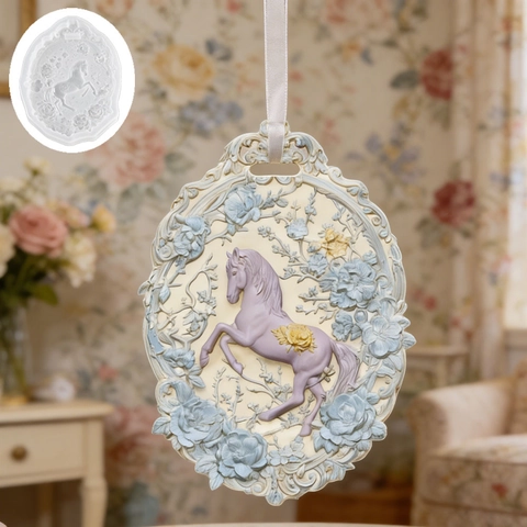 European Relief Horse Floral Silicone Mold For DIY Handmade Candle Soap Aromatherapy Stone Plaster Craft Cake Baking Decorating Tool