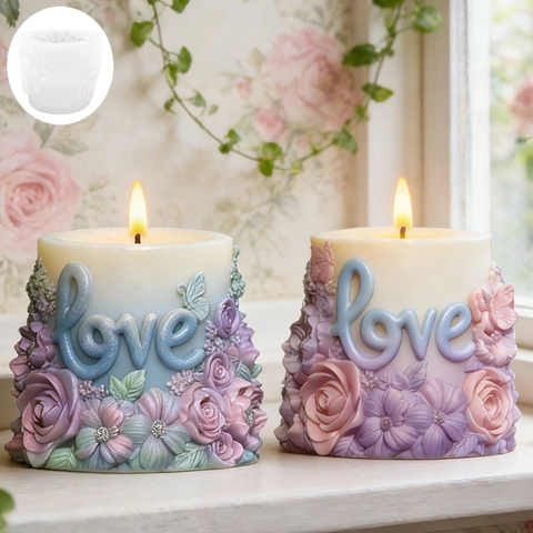 3D Floral Love Column Silicone Candle Mold Flower Relief DIY Aromatherapy Wax Soap Mold Romantic Valentine Day Craft Tool