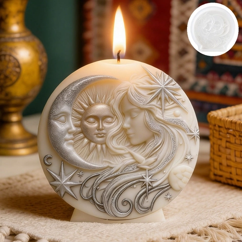 Artistic Goddess Sun Moon Silicone Mold For DIY Handmade Candle Soap Plaster Round Relief Carving Design Home Ornament Making Tool