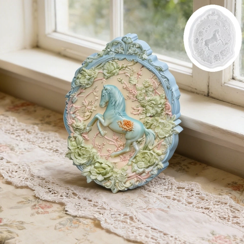 European Relief Horse Floral Silicone Mold For DIY Handmade Candle Soap Aromatherapy Stone Plaster Craft Cake Baking Decorating Tool