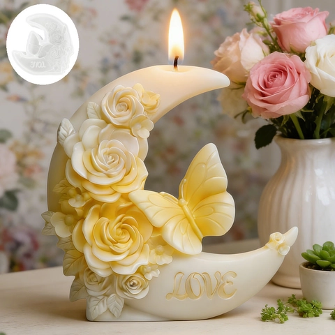 Moon Butterfly Flower Silicone Mold DIY Rose Butterfly Scented Candle Mold Heart LOVE Design Resin Plaster Soap Craft Mold