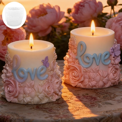 3D Floral Love Column Silicone Candle Mold Flower Relief DIY Aromatherapy Wax Soap Mold Romantic Valentine Day Craft Tool