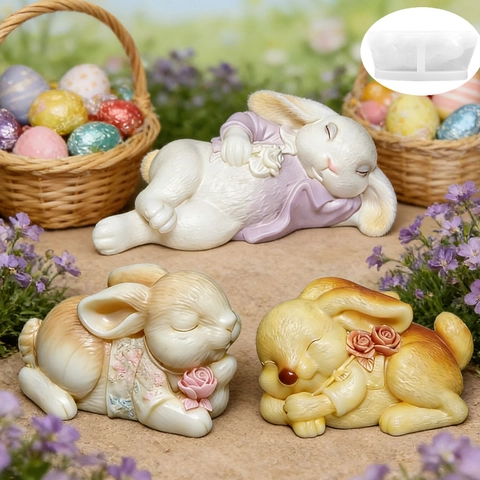 Cute Cartoon Rabbit Silicone Mold DIY Easter Theme Aroma Candle Plaster Stone Soap Cake Chocolate Baking Decor Handcraft Tool