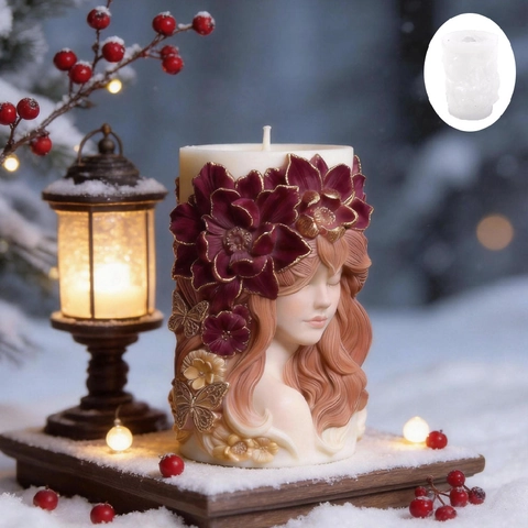 3D Relief Girl Flower Silicone Mold Cylindrical Romantic Aromatherapy Candle Plaster Diffuser Stone Resin Craft DIY Mold