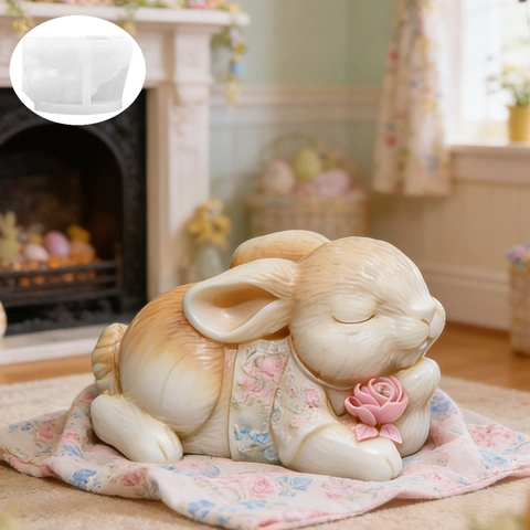 Cute Cartoon Rabbit Silicone Mold DIY Easter Theme Aroma Candle Plaster Stone Soap Cake Chocolate Baking Decor Handcraft Tool