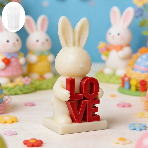 Stampo in Silicone Coniglietto Pasquale Con Lettere LOVE Per Candele Fai da Te Gesso Aromaterapia Cioccolato Torta Fondente Coniglio