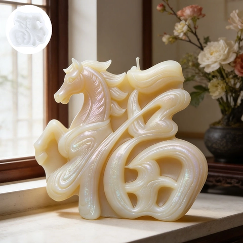 3D Relief Pferd Fu Zeichen Silikonform Für DIY Duftkerze Aromatherapie Stein Gips Seife Machen Chinesischen Stil Handwerk Werkzeug
