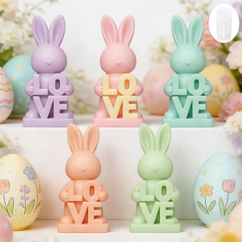 Stampo in Silicone Coniglietto Pasquale Con Lettere LOVE Per Candele Fai da Te Gesso Aromaterapia Cioccolato Torta Fondente Coniglio