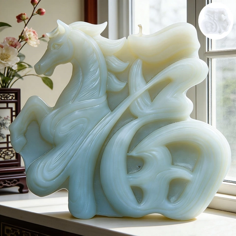 3D Relief Pferd Fu Zeichen Silikonform Für DIY Duftkerze Aromatherapie Stein Gips Seife Machen Chinesischen Stil Handwerk Werkzeug