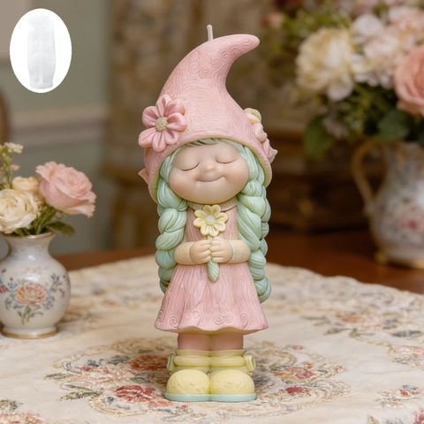 3D Girl With Hat And Braids Silicone Mold For DIY Scented Candle Aromatherapy Plaster Ornament Flower Girl Design Handcraft Tool