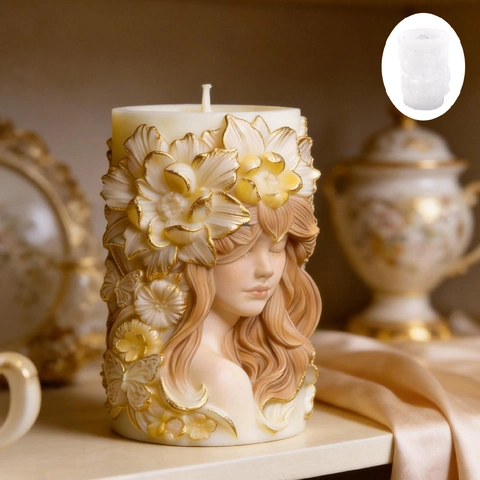 3D Relief Girl Flower Silicone Mold Cylindrical Romantic Aromatherapy Candle Plaster Diffuser Stone Resin Craft DIY Mold