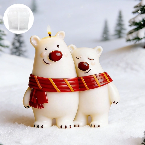 Hugging Polar Bears With Scarves Silicone Mold DIY Valentine's Day Aromatherapy Candle Plaster Ornament Making Tools Soap Mold
