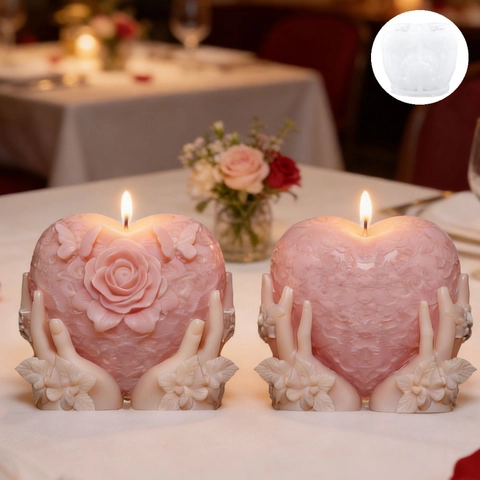 Valentinstag Herzform Rose Relief Hände Silikonform Für DIY Aromatherapie Kerze Handgemachte Seife Gips Home Dekoration
