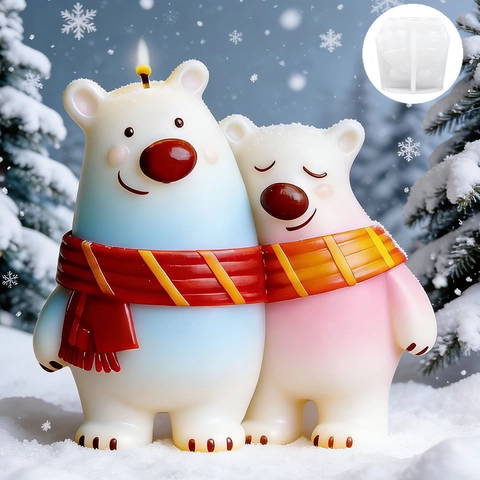 Hugging Polar Bears With Scarves Silicone Mold DIY Valentine's Day Aromatherapy Candle Plaster Ornament Making Tools Soap Mold