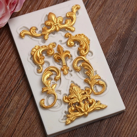 Barock Europäischer Vintage Relief Silikon Fondantform Rankenmuster Blumen Spitzenbordüre Tortendeko Form Für Backen DIY