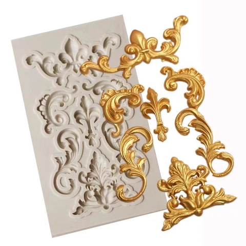 Barock Europäischer Vintage Relief Silikon Fondantform Rankenmuster Blumen Spitzenbordüre Tortendeko Form Für Backen DIY