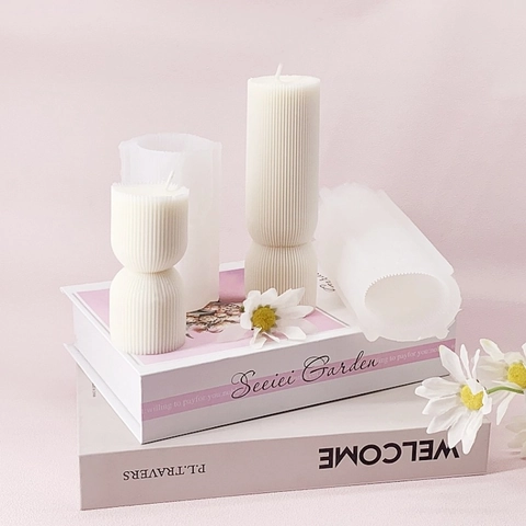 3D Geometric Ribbed Pillar Candle Silicone Mold For DIY Homemade Scented Candles Resin Crafts Modern Minimalist Home Decor