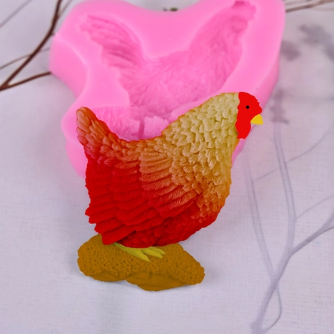 Moule en Silicone de Coq Poulet 3D Pour Décoration de Gâteaux Résine Plâtre Bricolage Artisanat Texture de Plume d'Animal Réaliste Moules