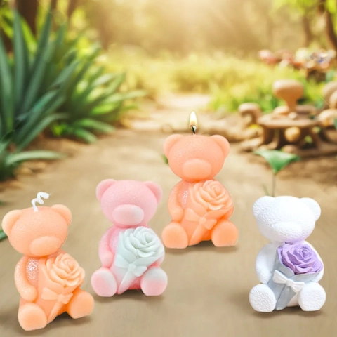 Valentinstag Rose Teddybär Silikonform Für Kerzenherstellung DIY Blumenbär Aroma Gips Schokolade Seife Harz Bastelform