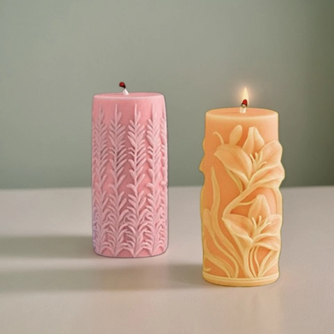DIY 3D Relief Cylinder Candle Silicone Mold Lily Starfish Sunflower Pattern Handmade Aromatherapy Soap Craft Molding Tool