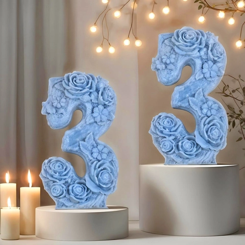 Stampo in Silicone con Rilievo a Forma di Numero 3D e Rosa per Candele Fai-da-Te Aromaterapia Ornamento in Gesso Decorazione Festa Compleanno