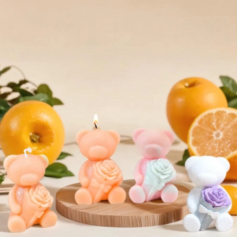Valentinstag Rose Teddybär Silikonform Für Kerzenherstellung DIY Blumenbär Aroma Gips Schokolade Seife Harz Bastelform