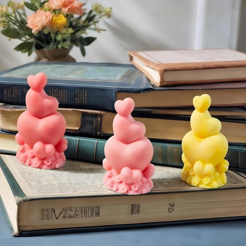 Valentine's Day 3D Stacked Heart Silicone Mold DIY Aromatherapy Candle Plaster Soap Mold Heart With Rose Base Home Decor Gift