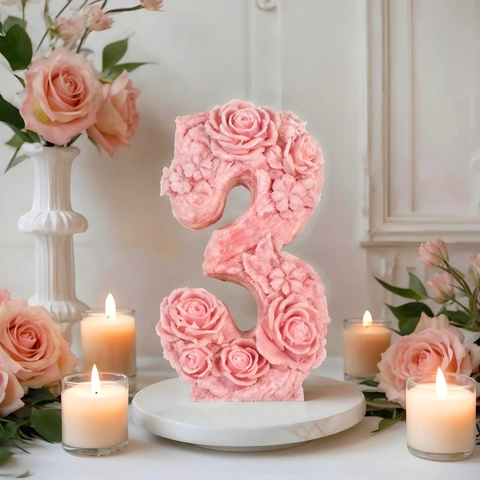 Stampo in Silicone con Rilievo a Forma di Numero 3D e Rosa per Candele Fai-da-Te Aromaterapia Ornamento in Gesso Decorazione Festa Compleanno