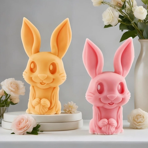 Cartoon Easter Rabbit Silicone Mold For Scented Candle Gypsum Ornament Handmade Large Ear Bunny DIY Baking Cake Mold