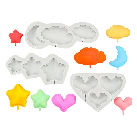 Silicone Mold Star Moon Cloud Heart Shape Balloon Design Fondant Cake Topper Chocolate Baking Tool DIY Crafting
