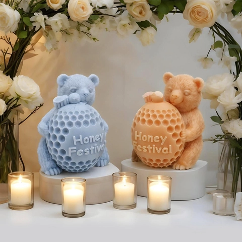 DIY Cartoon Honey Bear Silicone Mold For Handmade Candle Gypsum Fondant Honeycomb Bear Shaped Baking Mold Kitchen Tools