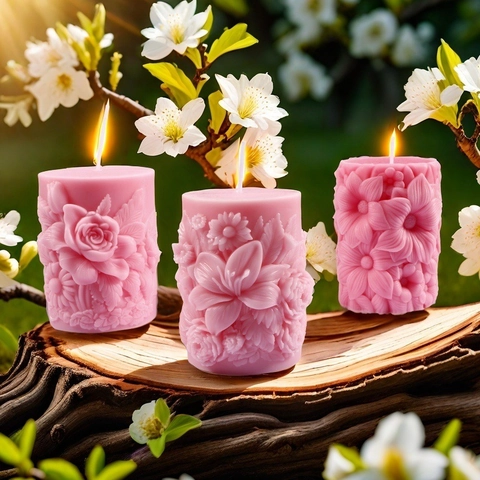 3D Relief Flower Silicone Mold Cylindrical Aromatherapy Candle Making Tool For DIY Handmade Soap Plaster Rose Lily Pattern