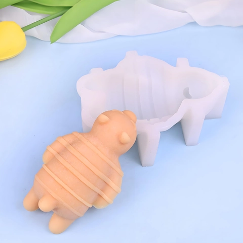 Molde de Silicona de Oso Tumbado 3D DIY Oso a Rayas Molde para Velas Jabón Yeso Resina Pastel Hornear Herramienta de Artesanía