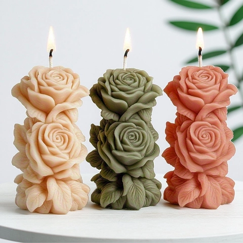Stampo in Silicone per Candele Profumate a Colonna di Rose per DIY Artigianato Aromaterapia Gesso Pietra Diffusore San Valentino