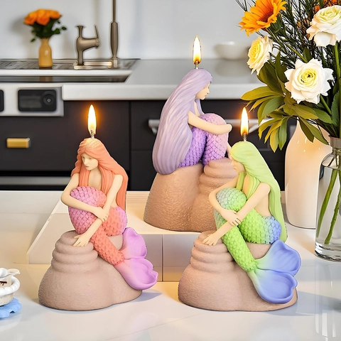 Molde de Silicona de Sirena Para Velas Aromáticas DIY Ornamentos de Yeso Resina Artesanía 3D Tema Marino Moldes de Pastel