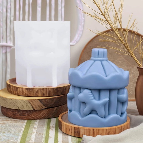 Stampo in Silicone a Giostra 3D Fai da Te Candela Aromatica Gesso Sapone Resina Artigianato Moderno Bianco Stampo per Cottura
