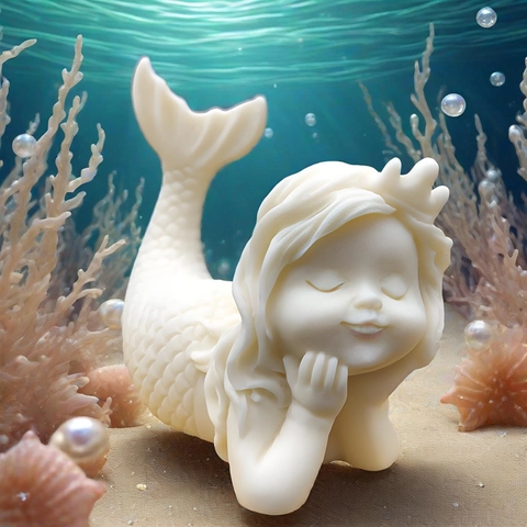 Zeemeermin Prinses Siliconen Vorm DIY Geurkaars Gips Ornament Maken 3D Oceaan Thema Bakken Taart Decoratie Gereedschap