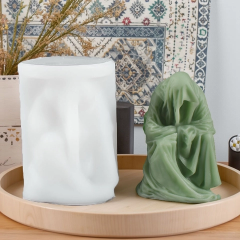 Molde De Silicona De Mago Con Capa Para Manualidades DIY Vela Perfumada Ornamento De Yeso Figura Con Capucha Escultura De Arte 3D Molde Para Pasteles