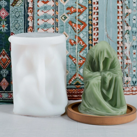 Molde De Silicona De Mago Con Capa Para Manualidades DIY Vela Perfumada Ornamento De Yeso Figura Con Capucha Escultura De Arte 3D Molde Para Pasteles