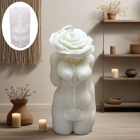 3D Body Rose Flower Silicone Mold DIY Human Torso Floral Candle Plaster Ornament Resin Casting Art Baking Tool