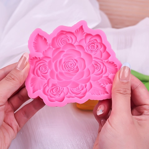 7-Cluster Rosenblüte Silikonform Für Kuchen Schokolade Backen Handgemachte Kerze Gips Ton Aromatherapie Stein Dekor Rosa