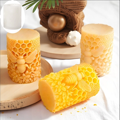 Stampo in Silicone 3D a Nido d'Ape con Ape Cilindrico a Rilievo Fiore per Candela Aromaterapia Pietra Diffusore Gesso Fai da Te