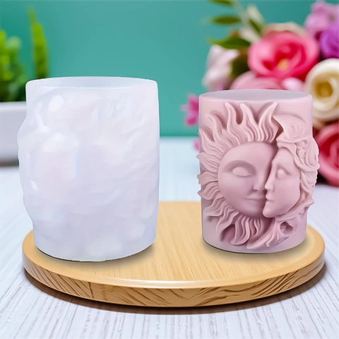 Sun Moon Goddess Face Silicone Mold DIY Scented Candle Gypsum Ornament Art Sculpture Baking Tool Relief Cylinder Mold